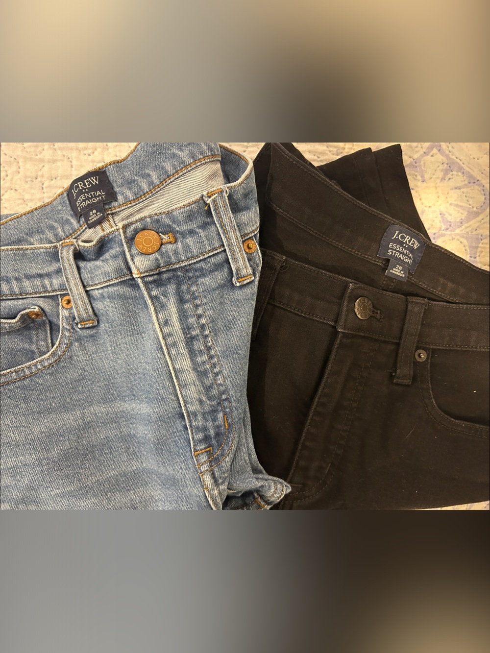 J. Crew Factory Jeans — Light Blue Denim & Black